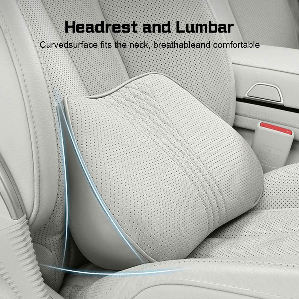 Breathable Leather Car Headres - Memory Foam Car Neck Pillow Lumbar Support review and price