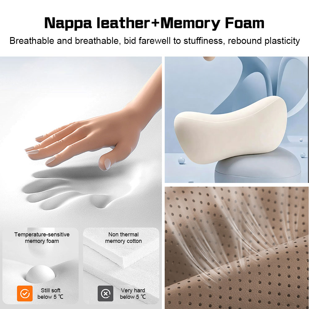 Breathable Leather Car Headres - Memory Foam Car Neck Pillow Lumbar Support review and price